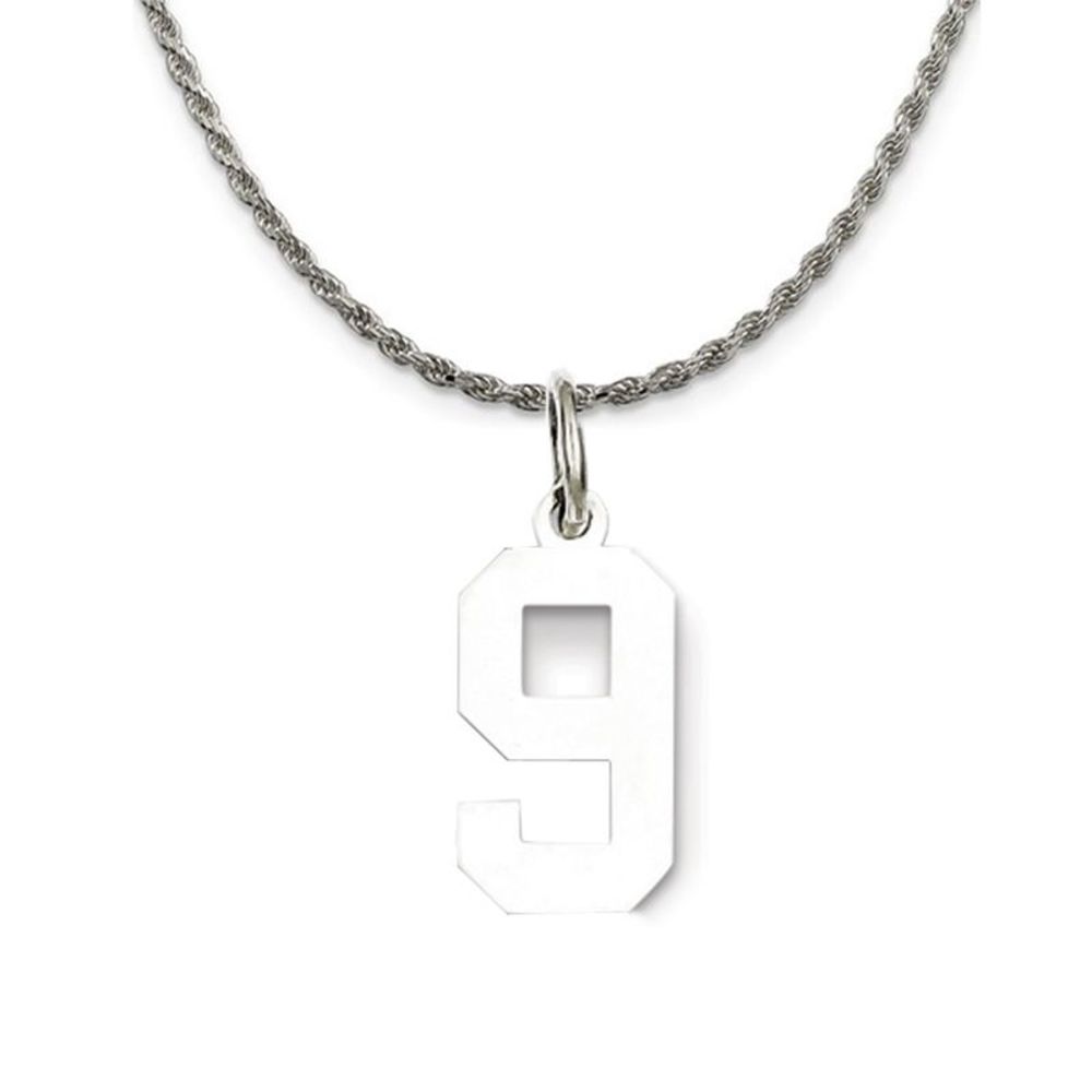 Sterling Silver Athletic Lg Polished Number 9 Necklace - 20 Inch